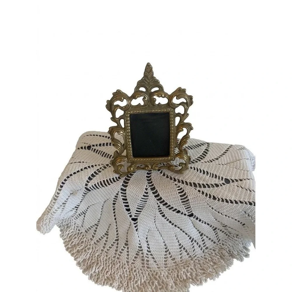 vintage brass picture frame Ornate rococo-style scrollwork Design. 2.5x3.5.